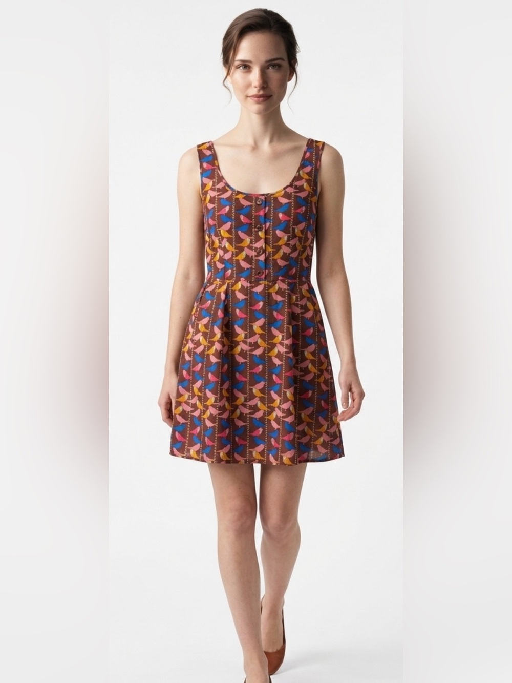 AUW Vibrant Birds Multicolor Women's Open Back Mini Dress